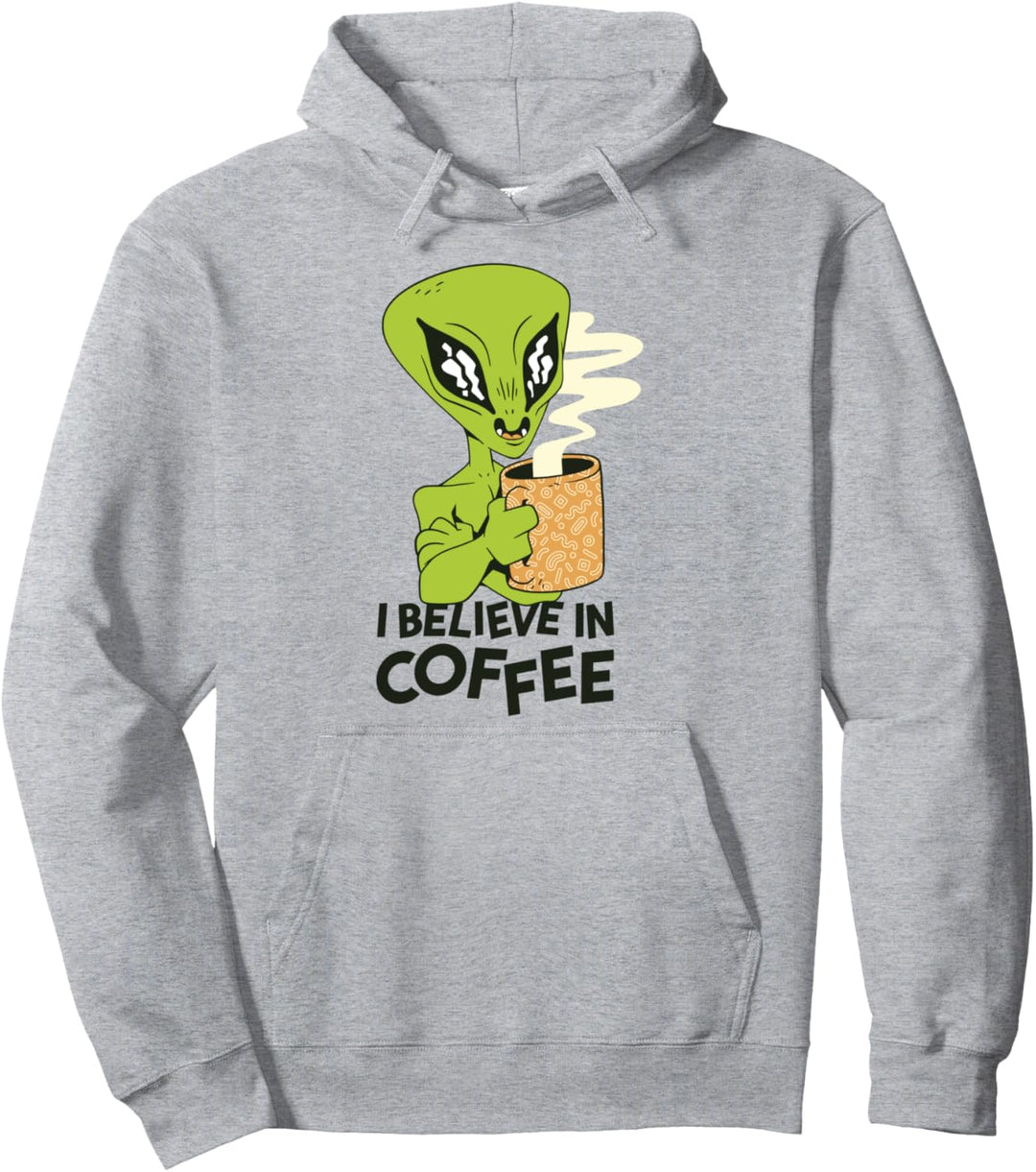 Alien Mit Kaffeebecher Cartoon Kaffee Becher Frühstück Essen Pullover Hoodie