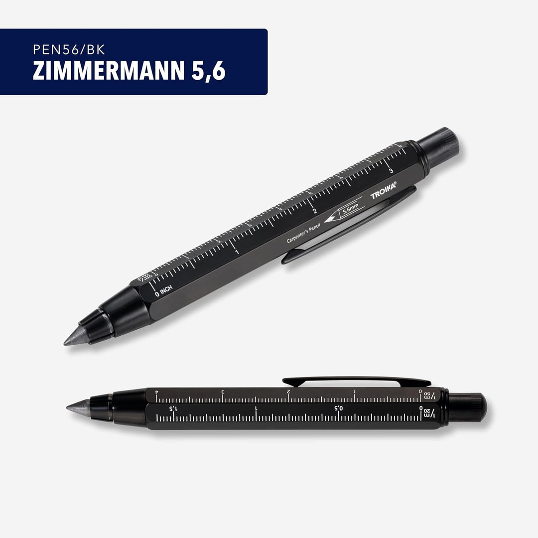 TROIKA ZIMMERMANN 5,6 BLEISTIFT- PEN56/BK -Fallminen-Stift (5,6 mm HB-Mine) - Zentimeter-/Zoll-Linea