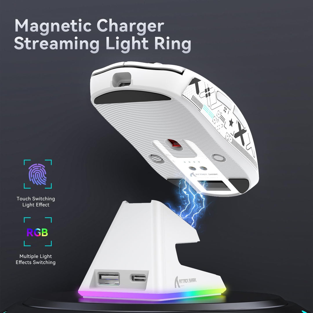 ATTACK SHARK X6 49g Superlight Maus mit magnetischer Ladestation, PixArt PAW3395 Gaming-Sensor, BT/2