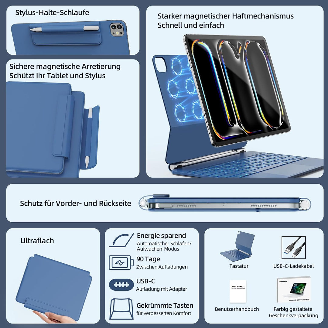 RAYMCRAFT für iPad Pro 13 Zoll (M5/M4, 2025/2024) Hülle mit Tastatur, Magic Keyboard für iPad Pro 13