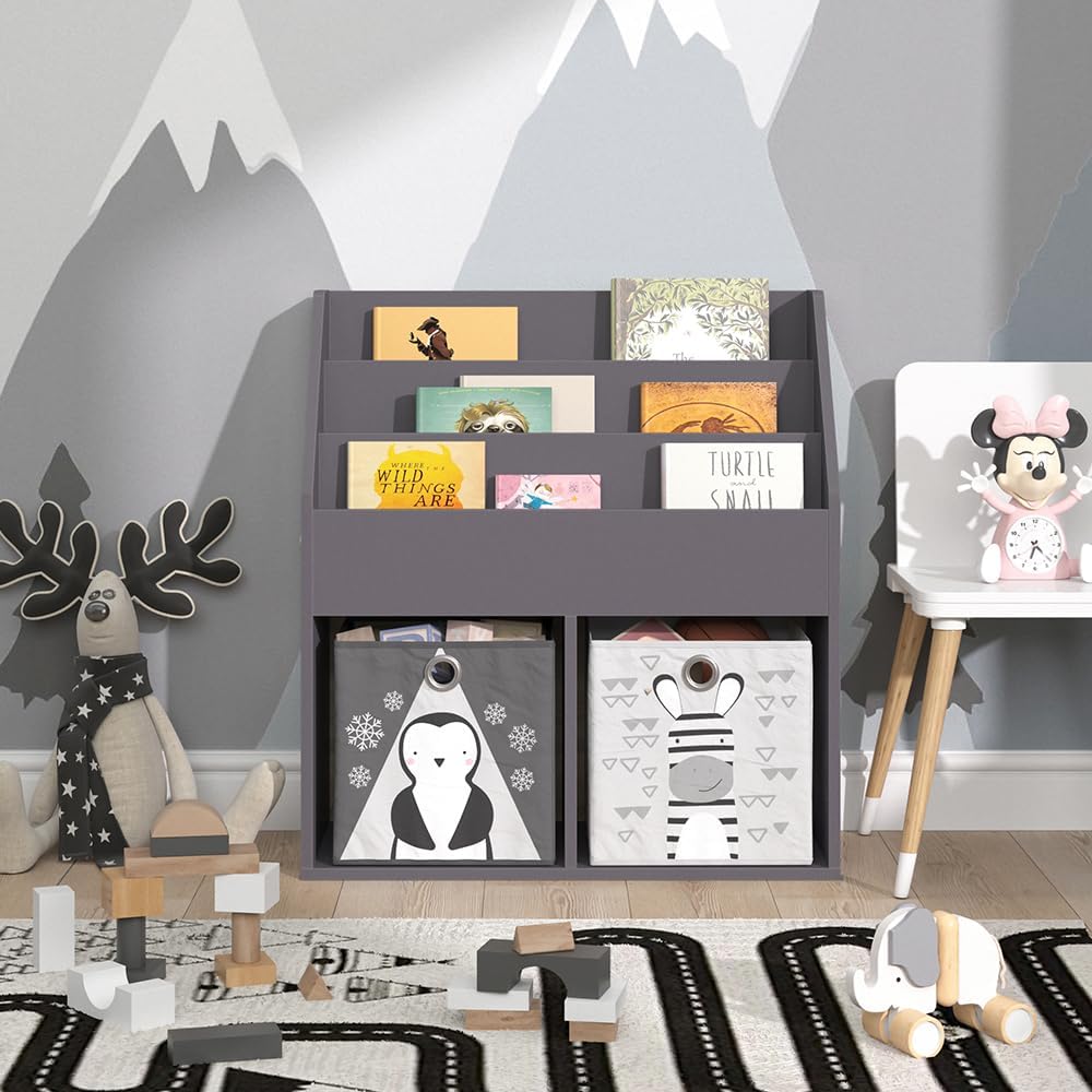 Vicco Kinderregal Luigi, Grau, 72 x 79 cm mit 2 Faltboxen Opt.2 Grau 72x79 mit Faltboxen Panda/Tiger