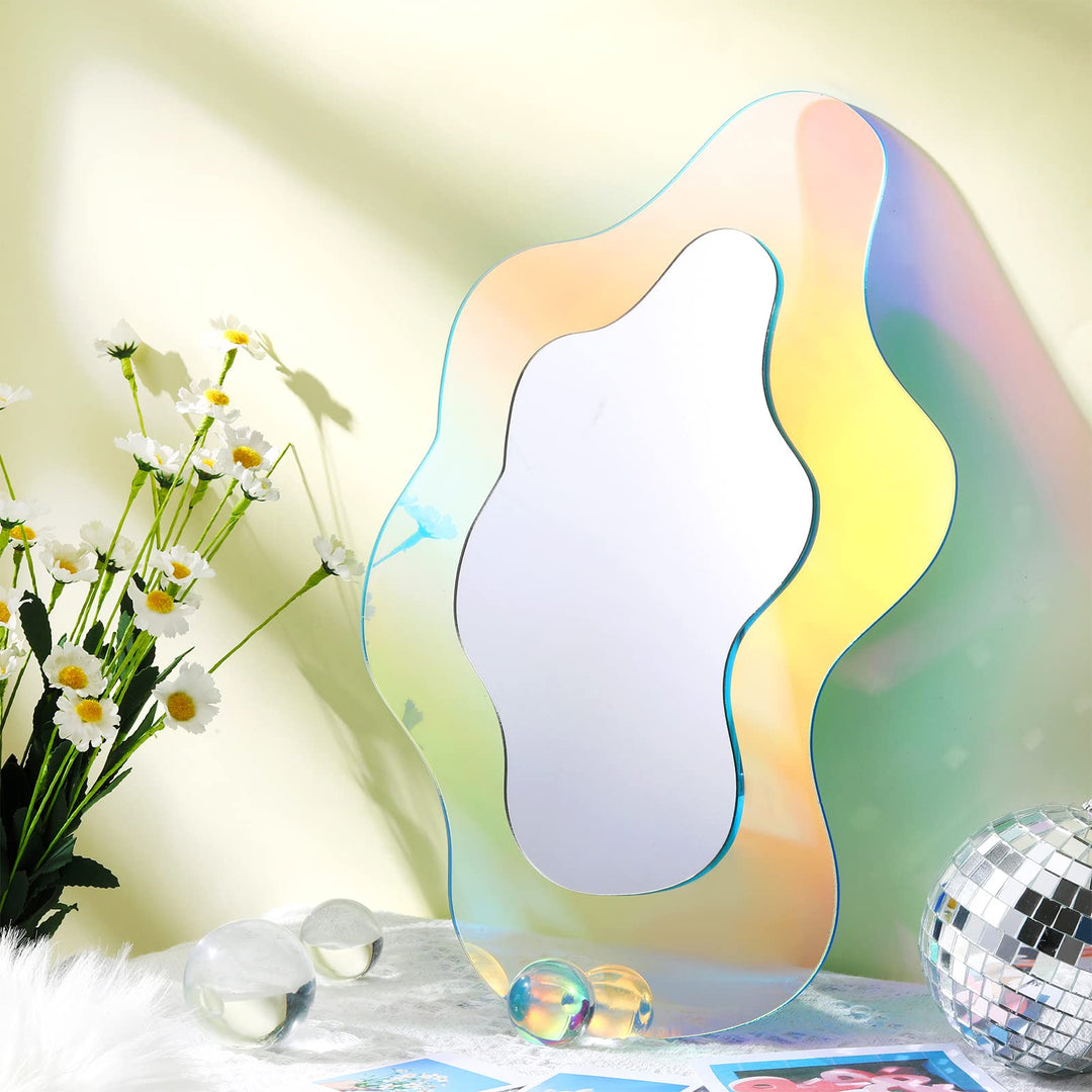 Gewellter Acryl-Spiegel, Regenbogenfarben, unregelmässig, ästhetisch, gewellt, rahmenlos, amorph, Re