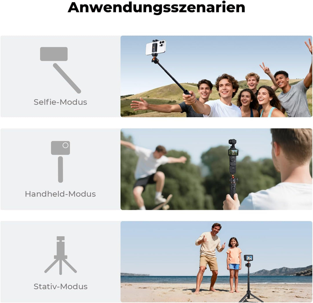 K&F CONCEPT MS-62 65cm Selfie Stick, leicht tragbares Kamera Handy Stativ mit 1/4"-Schraubschnittste