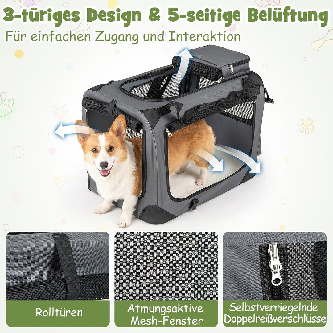 COSTWAY Hundebox Auto, Transportbox Hund faltbar (S-61 x 43 x 43 cm, Grau) Grau S-61 x 43 x 43 cm, G