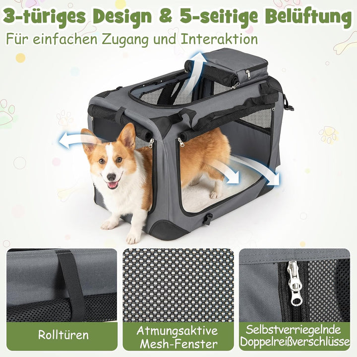 COSTWAY Hundebox Auto, Transportbox Hund faltbar (S-61 x 43 x 43 cm, Grau) Grau S-61 x 43 x 43 cm, G