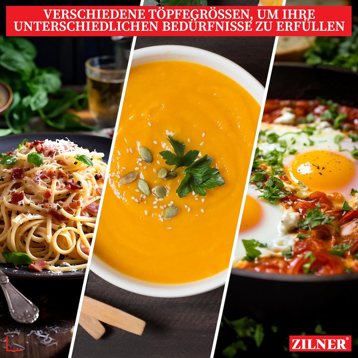 Topfset Induktion 6-Teilig mit Glasdeckel | Kochtopf Set 3 Töpfen aus Aluminiumguss | 3x Kochtöpfe Ø