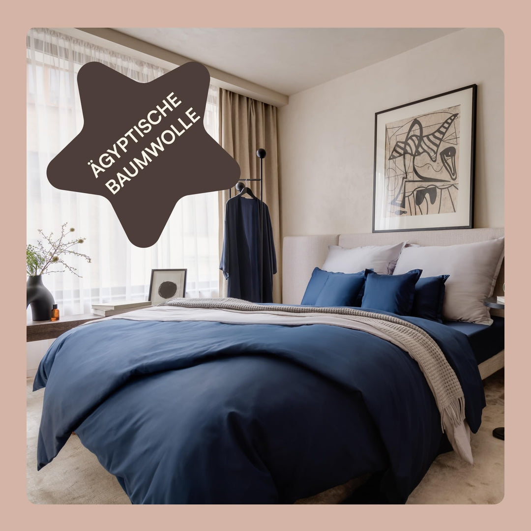 Amqua Mako Satin Bettwäsche Set 135x200cm + Kissenbezug 80x80cm, 100% ägyptische Baumwolle (Zertifiz