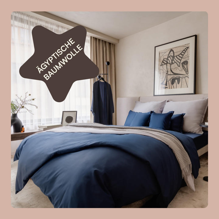 Amqua Mako Satin Bettwäsche Set 155x220cm + Kissenbezug 40x80cm, 100% ägyptische Baumwolle (Zertifiz