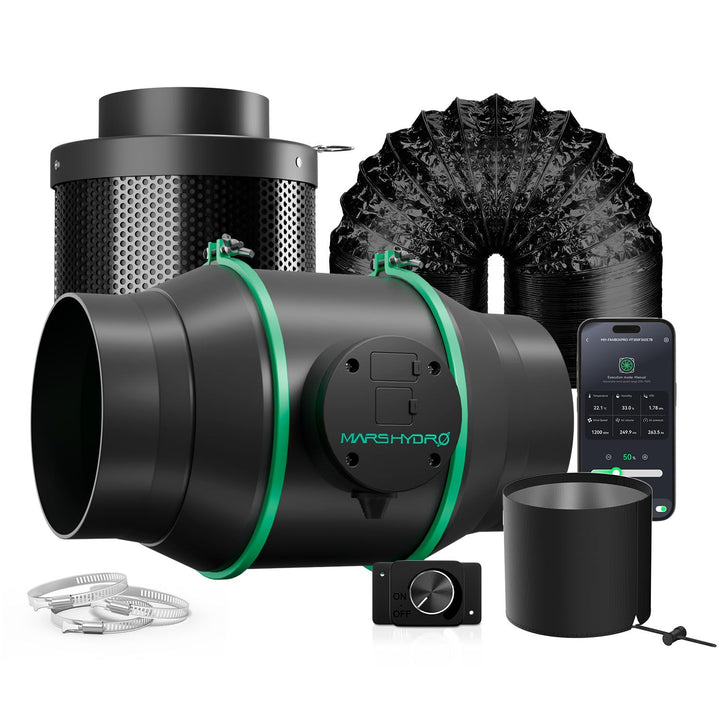 MARS HYDRO 6 Zoll Smart Inline Fan Kit, mit variablem Geschwindigkeitsregler, Temperatur- und Luftfe