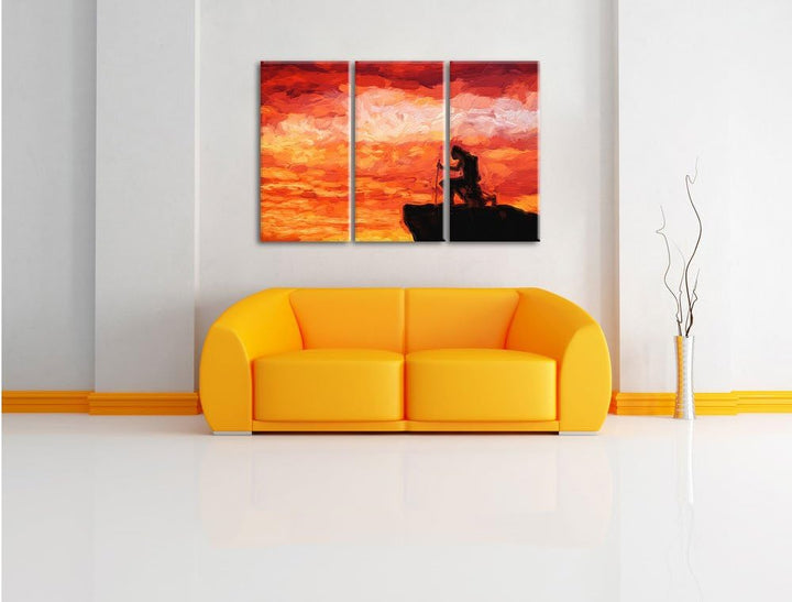 Pixxprint Samurai auf der Spitze des Berges als Leinwandbild/Grösse: 3 Teilig (120x80 cm) cm/Wandbil