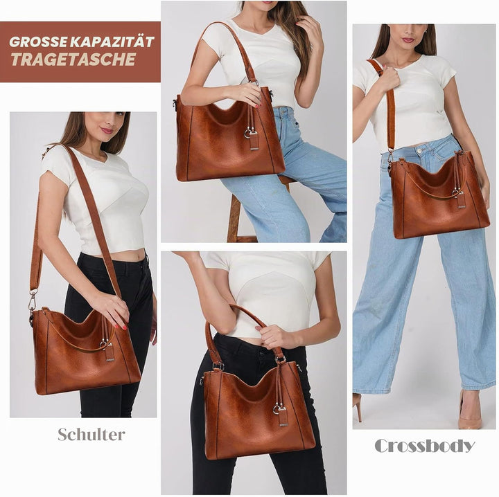 Long Keeper Handtasche Damen Gross - Tote Bag Shopper Damen Leder Umhängetasche Damen Schultertasche