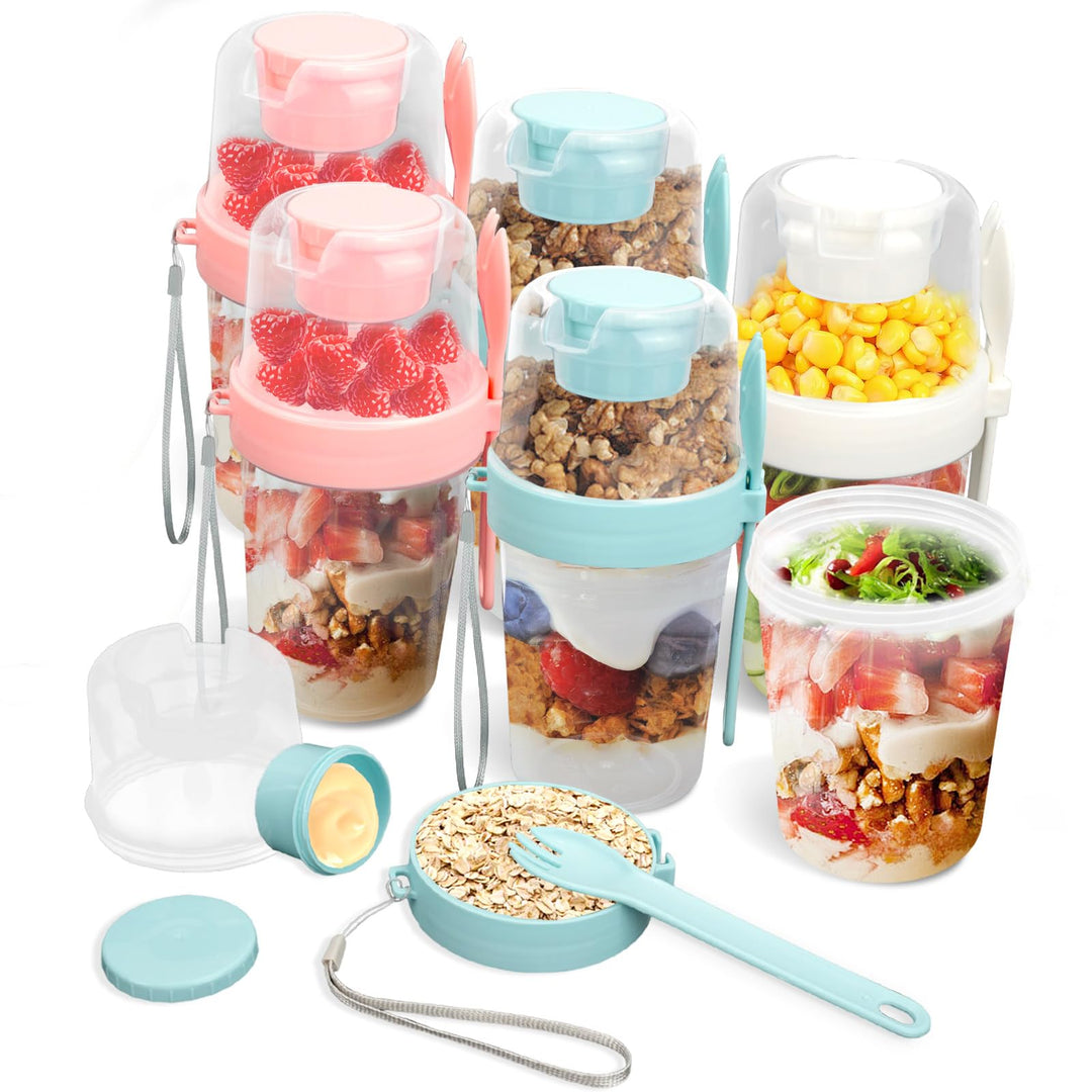 6 Stück Müslibecher to Go mit Löffel, 800ml Jogurtbecher für Unterwegs Overnight Oats Gläser, Bpa-Fr