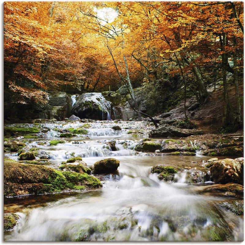 ARTland Leinwandbilder Wandbild Bild auf Leinwand 40x40 cm Herbst Landschaft Natur Wald Wasserfall F