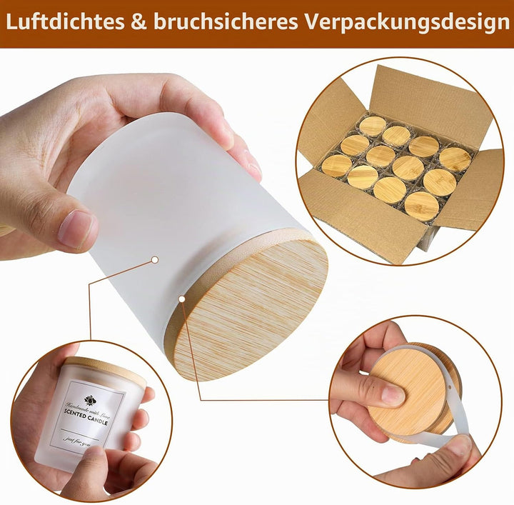 CONNOO Milchglas-Kerzengläser mit Bambusdeckel, für die Herstellung von Kerzen, leere Kerzendosen mi