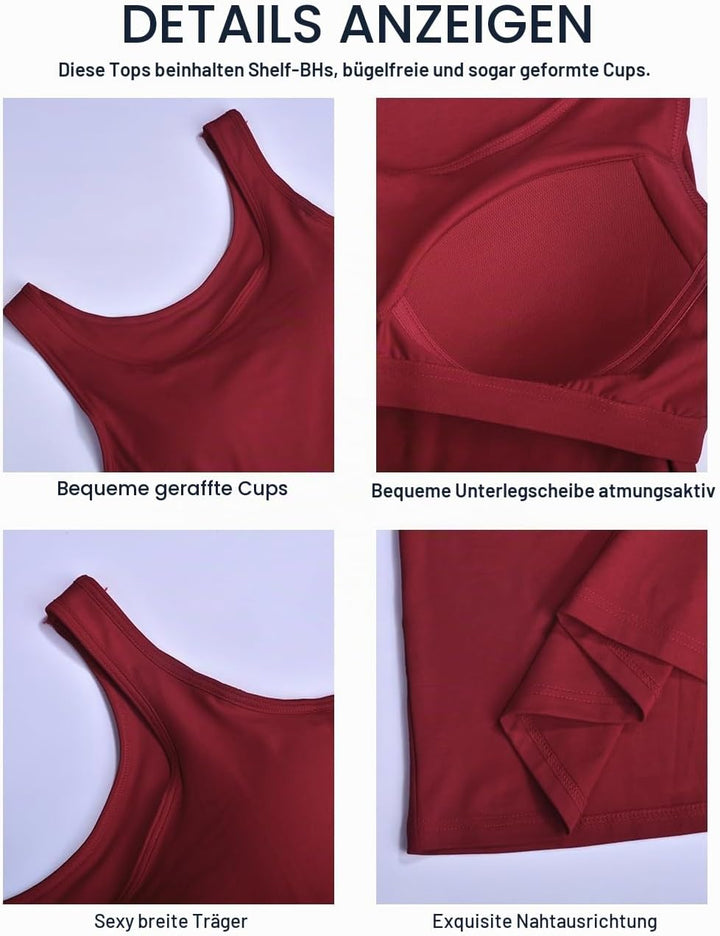 STARBILD Damen Unterhemd BH-Hemd Basic U-Ausschnitt Eingebauter BH Bügelloser Gepolstert Tank Tops,