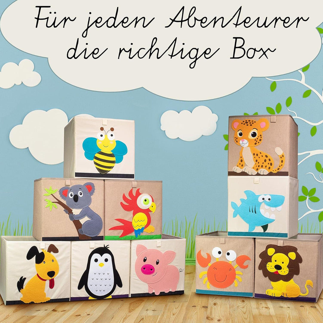 Aufbewahrungsbox im 3er Set Elefant, Schwein und Einhorn I Dreierpack Spielzeugbox mit Tiermotiv pas