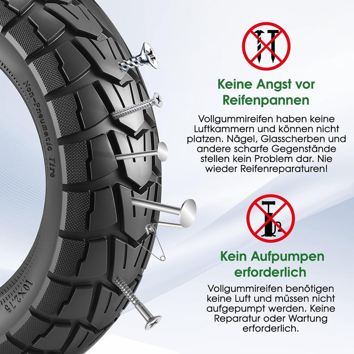 COASTA 10x2.75 Solid Scooter Reifen,70/65-6.5 Vollgummireifen für Elektroroller 10x2.70 Ersatzreifen