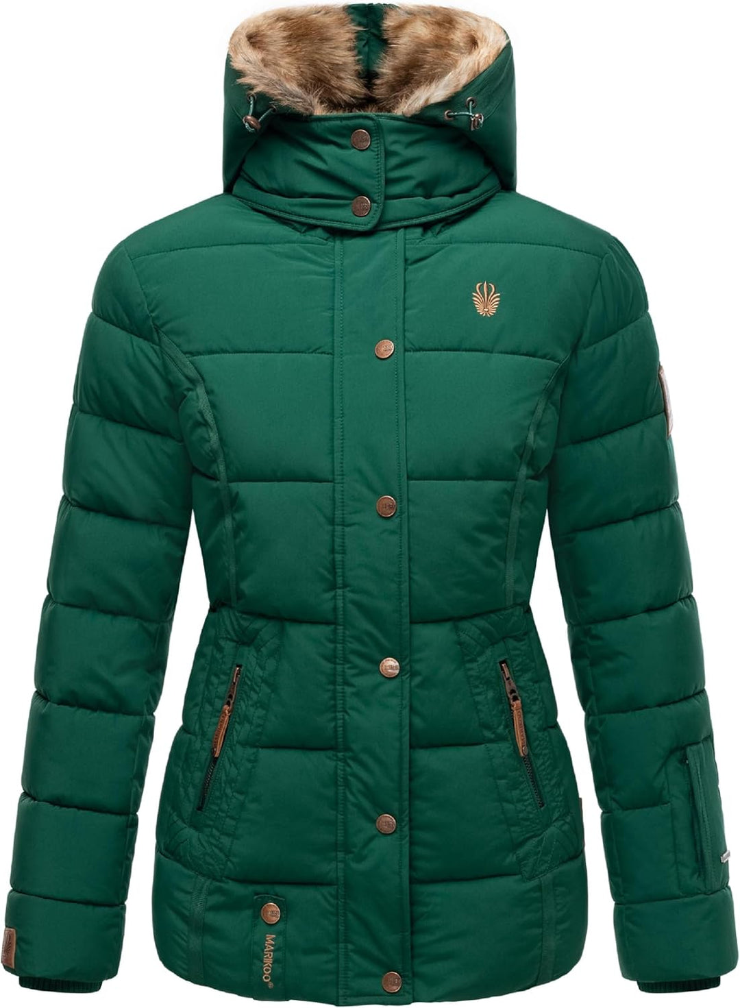 MARIKOO Damen Winterjacke warme Steppjacke mit Kunstfell Innenfutter Nekoo XS-3XL 3XL Evergreen, 3XL