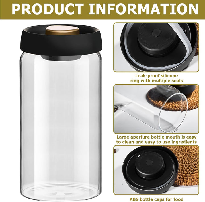 Kaffeedose mit Vakuumdeckel: 1800ml Kaffeedose aus Glas mit schwarzer Deckel nachhaltige Aufbewahrun