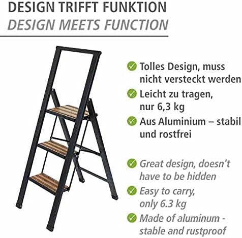 WENKO Leichte Aluminium Trittleiter mit 3 Stufen für 75 cm höheren Stand, rutschsichere XXL-Stufen,