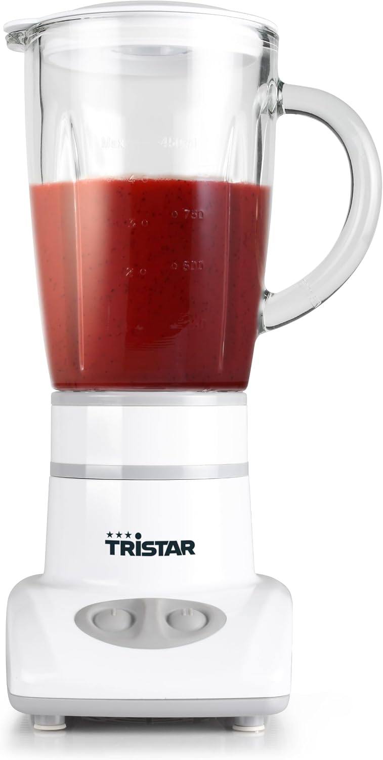 Tristar BL-4431 Mixer – Edelstahlklingen – 2 Geschwindigkeiten - 450 ml Glaskanne - Kompakt
