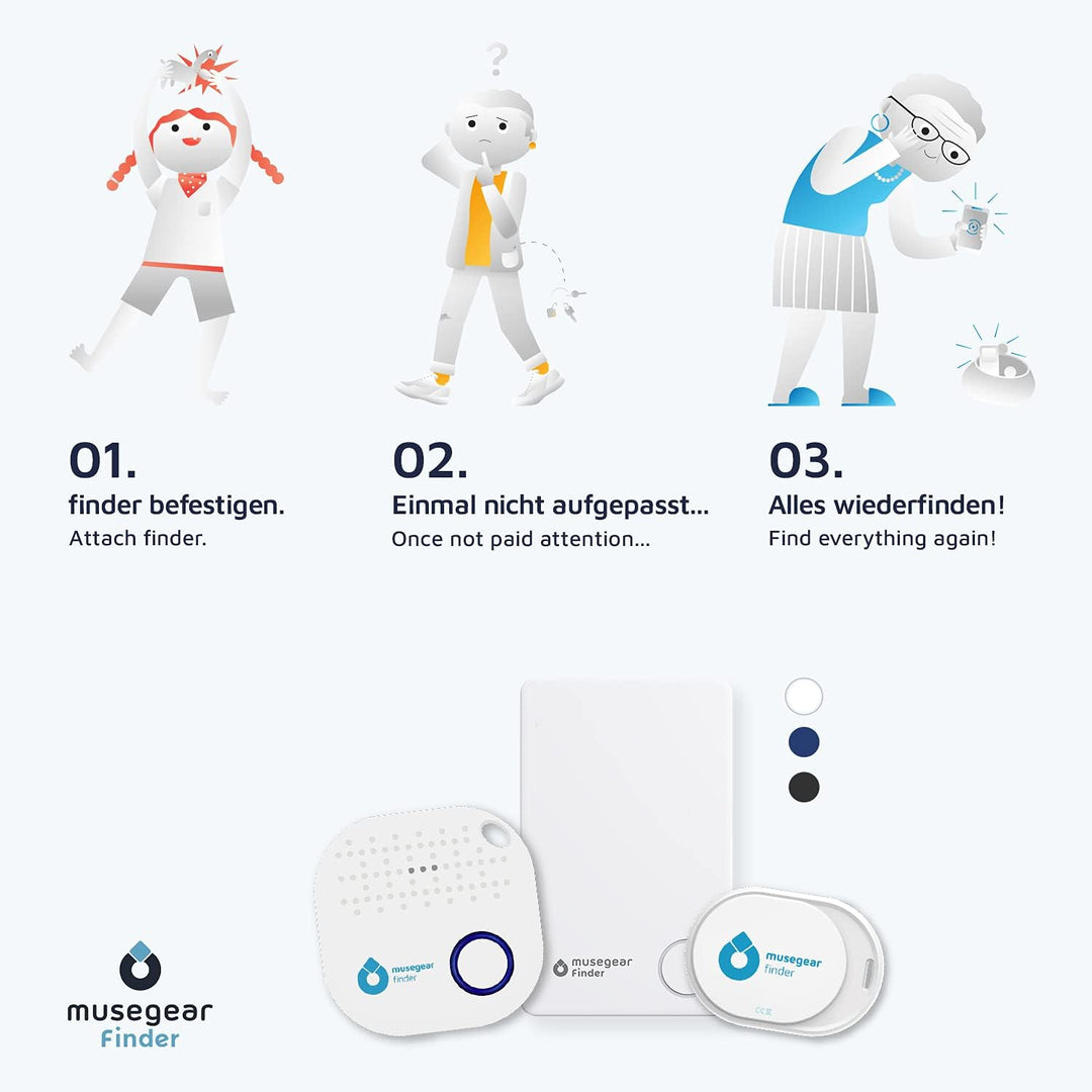 musegear Schlüsselfinder Mini mit Bluetooth App I Keyfinder laut für Handy in dunkelblau I Für iOS &