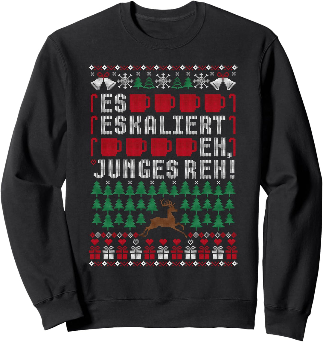 Es eskaliert eh Ugly Christmas Sweater Reh Weihnachten X-mas Sweatshirt