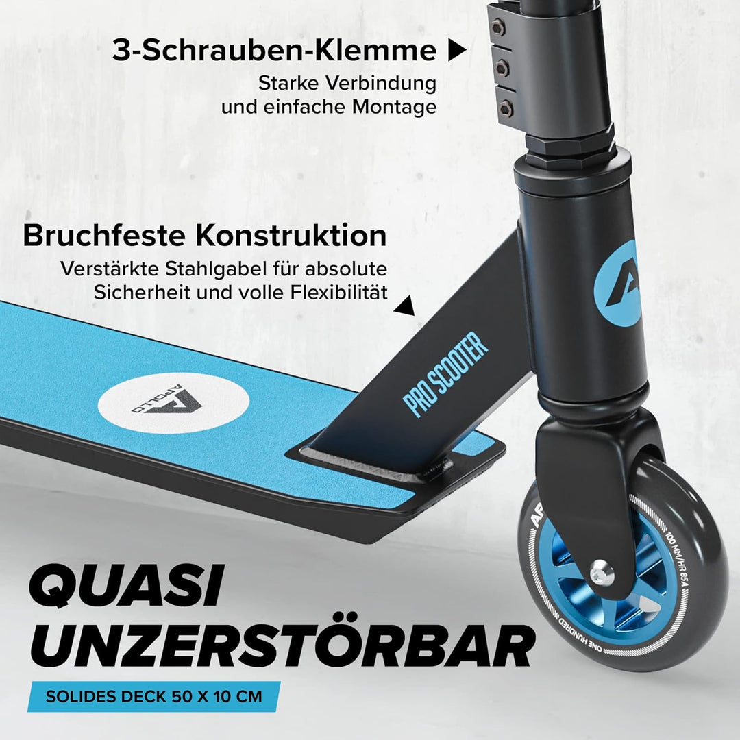 Apollo Stunt Scooter - Genius Pro | Robuster Kinder Scooter mit ABEC 9 Kugellager | Trick Roller, Tr