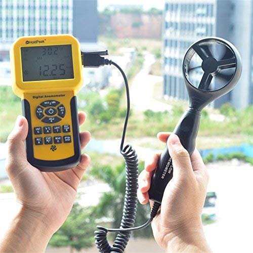 Holdpeak 826 A Anemometer, digital, Windgeschwindigkeit/Temperaturmessgerät mit Datenlogger-Funktion