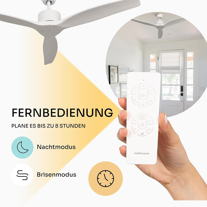 Mellerware - Deckenventilator mit Brizy-Fernbedienung! | 45 W | 6 Geschwindigkeitsstufen | extrem le