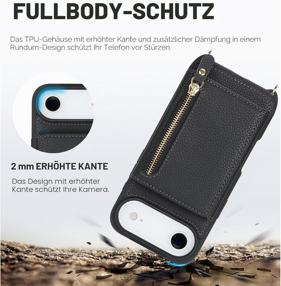 ELTEKER Handyhülle für iPhone Air Hülle mit Band, Kartenfach Reissverschluss Geldbörse, Handy-Umhäng