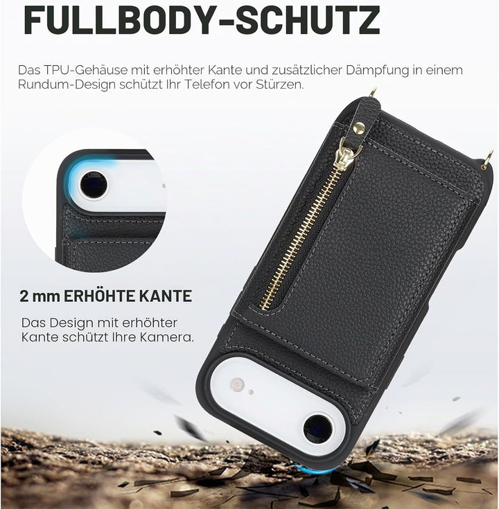 ELTEKER Handyhülle für iPhone Air Hülle mit Band, Kartenfach Reissverschluss Geldbörse, Handy-Umhäng