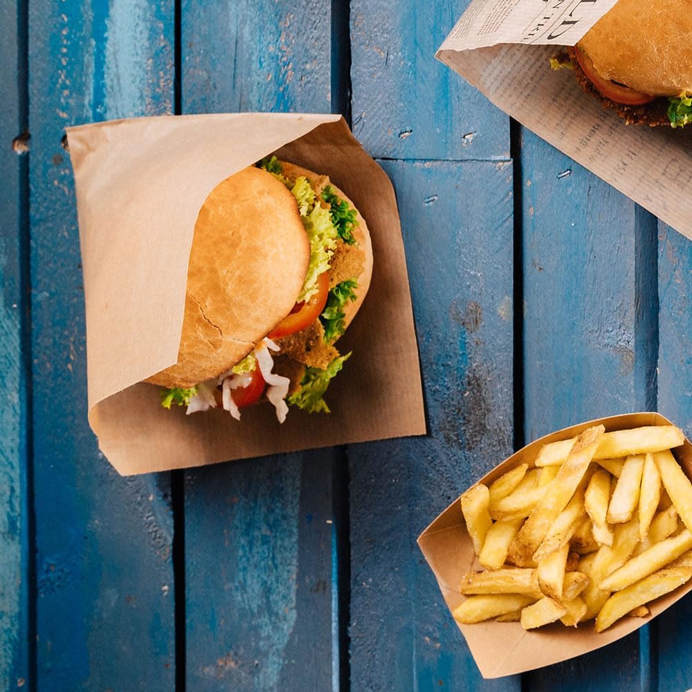 BIOZOYG 1000 Stück braune Snacktaschen 16x16 cm Papier I Burger Papier fettdicht I Dönertasche biolo