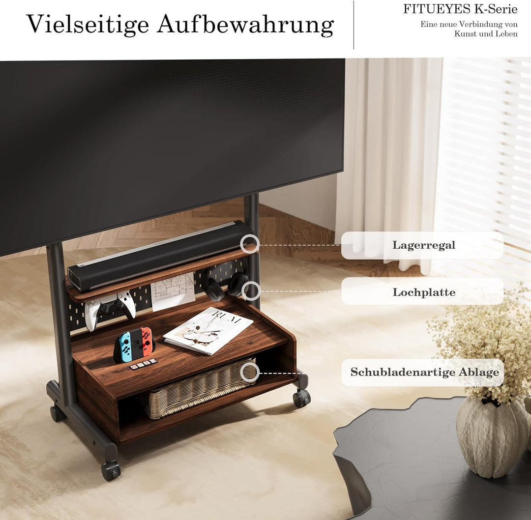 FITUEYES TV Ständer Rollbar Fernsehständer mit Rollen Bodenständer TV Rollwagen für 40-85 Zoll Ferns