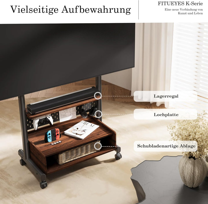 FITUEYES TV Ständer Rollbar Fernsehständer mit Rollen Bodenständer TV Rollwagen für 40-85 Zoll Ferns
