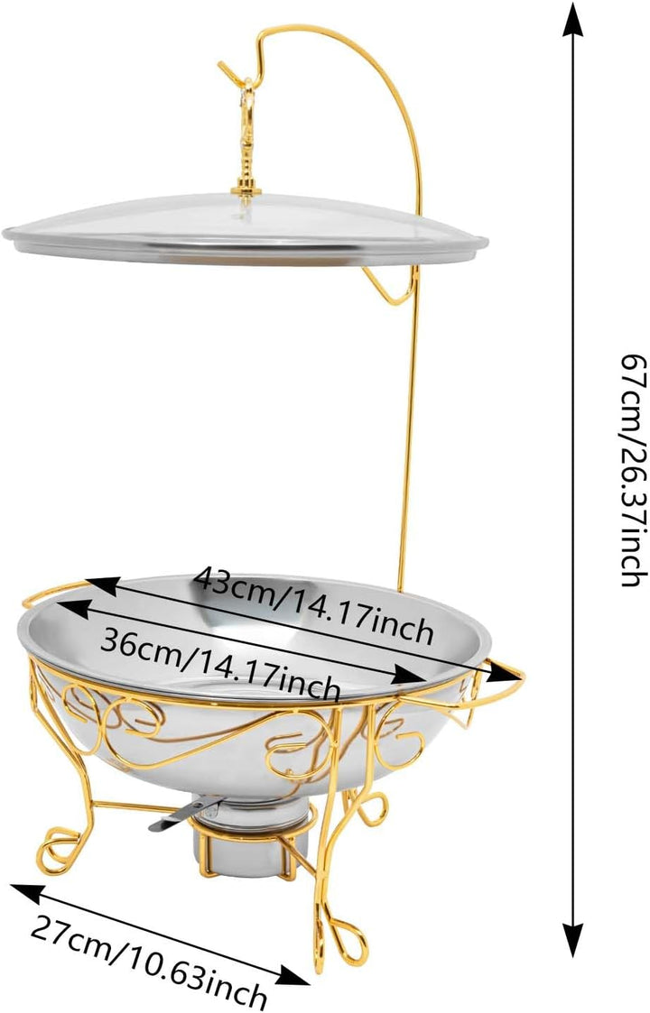 Runder Chafing Dish 6 Liter, Edelstahl Speisenwärmer mit Glasdeckel Wärmebehälter Lebensmittel Warme