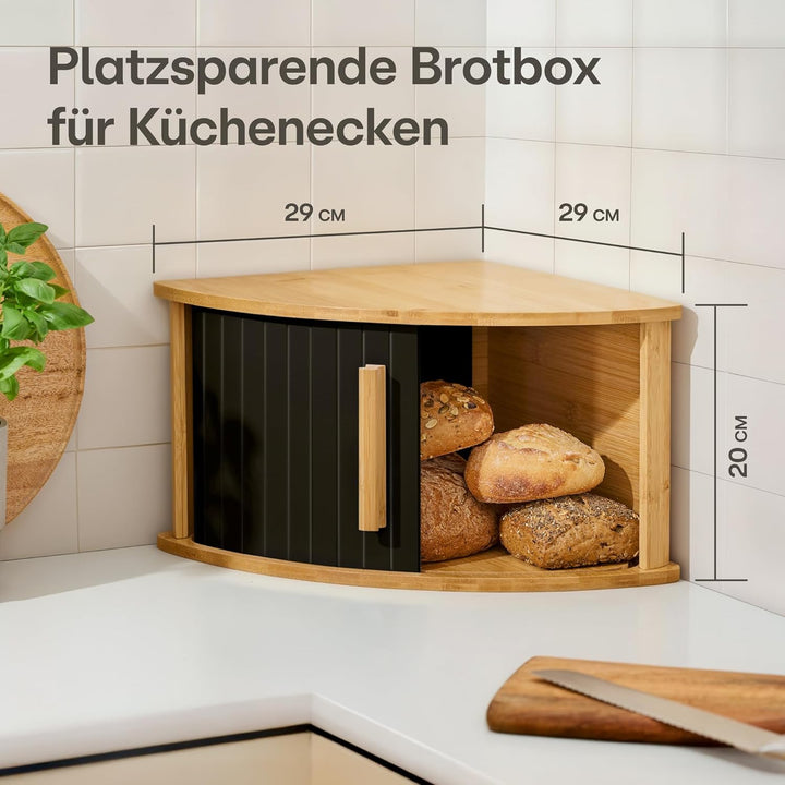 Praknu Brotkasten Ecke Holz mit Schiebetür – Platzsparende Brotbox – Hält Brot länger frisch - Einfa