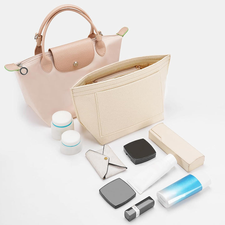 LOUKAYCCI Filz-Organizer-Handtascheneinsatz für Longchamp Le Pliage S, Grösse S, Beige Small Beige,