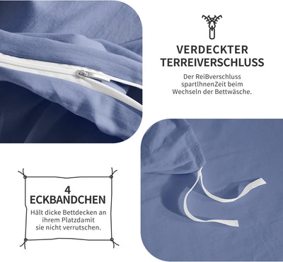 Luowei Bettwäsche 155x220 3 Teilig Blau Einfarbig Uni weich und leicht 110g/m² Renforcé Mikrofaser 1