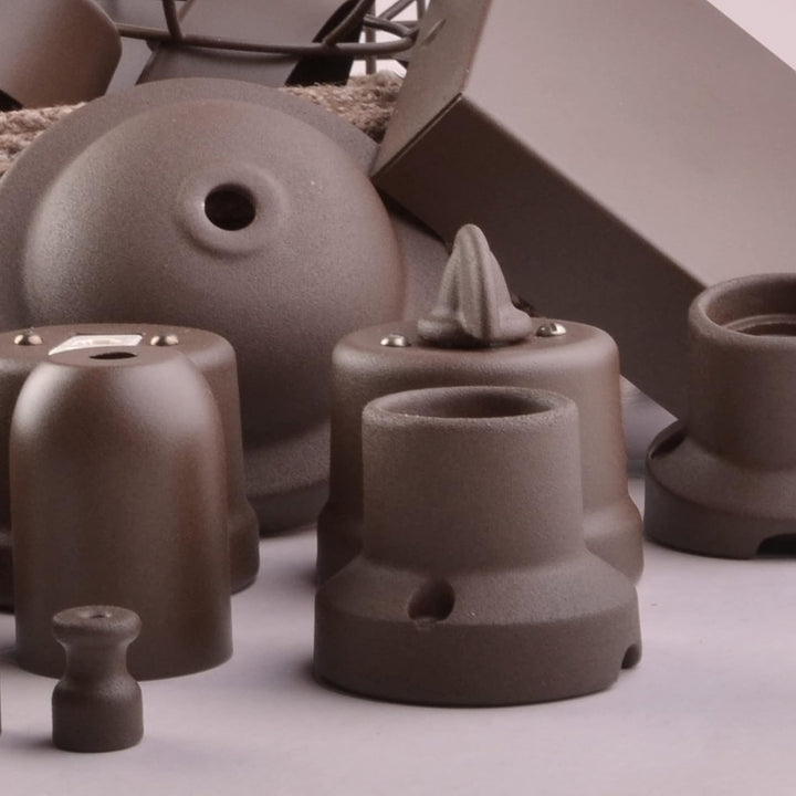 AMARCORDS - 5 Rosetten aus Porzellan für Pendelleuchten mit farbig gewölbten Keramikgehäusen BLAU KA