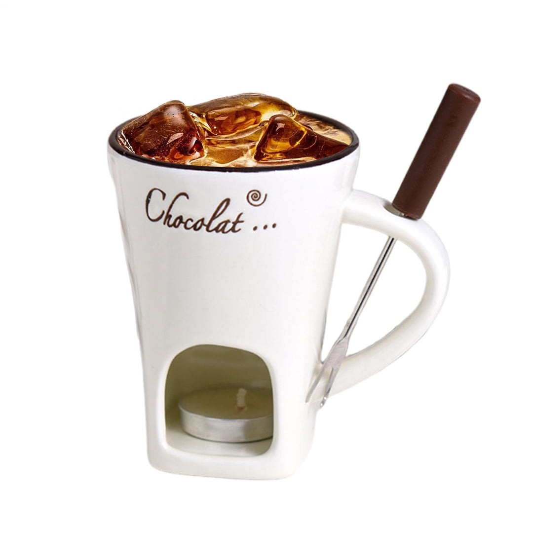 Schokoladen Fondue Tasse - Keramik Schokoladen Schmelztopf Mit Gabel - Tragbares Hot Pot Becher Set,