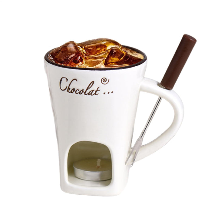 Schokoladen Fondue Tasse - Keramik Schokoladen Schmelztopf Mit Gabel - Tragbares Hot Pot Becher Set,