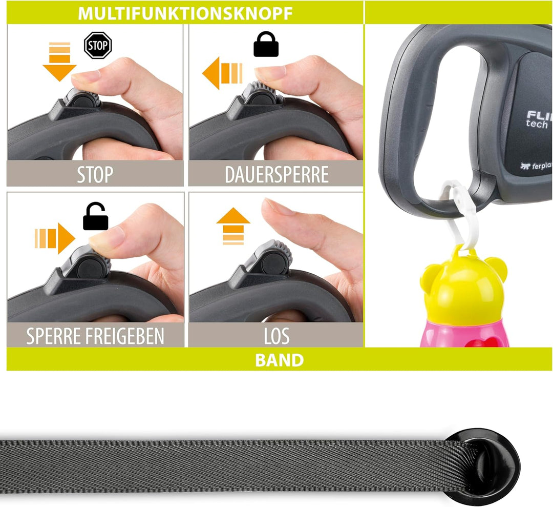 Ferplast Guinzaglio per Cani Allungabile FLIPPY TECH, Guinzaglio per Cani Taglia Grande fino a 50 Kg