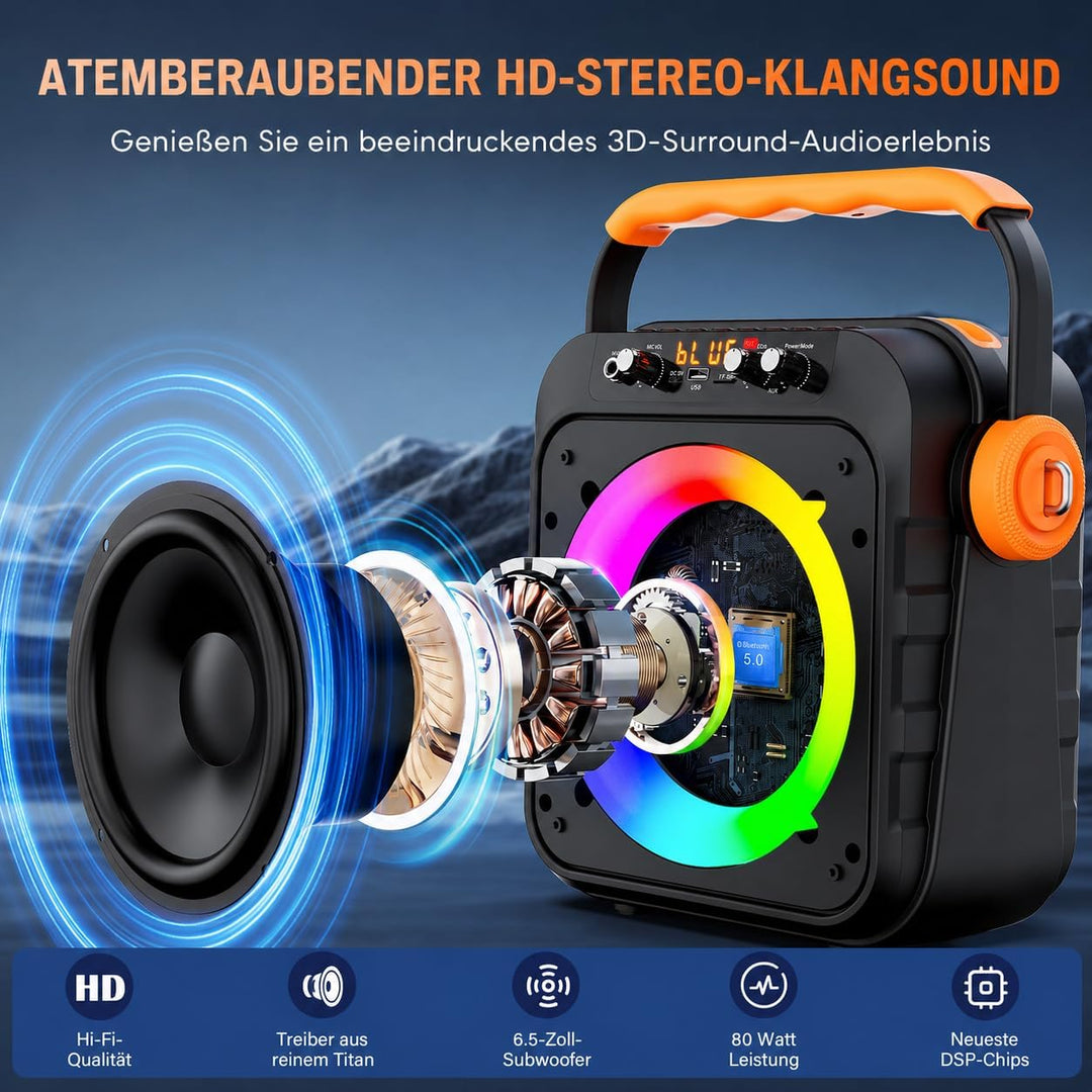 JYX Karaoke Maschine, Karaoke Anlage Mit 2 Mikrofonen, Tragbare Karaoke Maschine Mit 2 Drahtlosen Mi