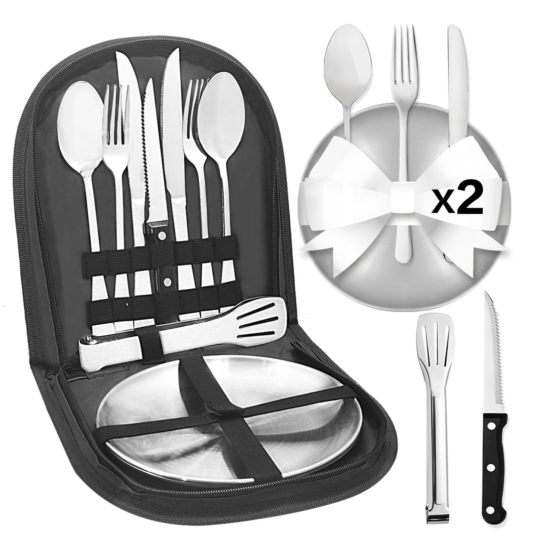 Camping Geschirr 2/4 Personen, 11/21PCS Camping Zubehör Camping Besteck Set Edelstahl Picknick Zubeh
