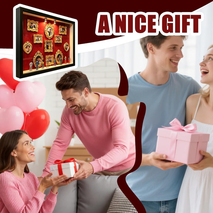 DIY Mini Museum Silhouette Box, Schwarzer Bilderrahmen mit Beleuchtung & 8 MINI Figuren & 11 Gold Ra