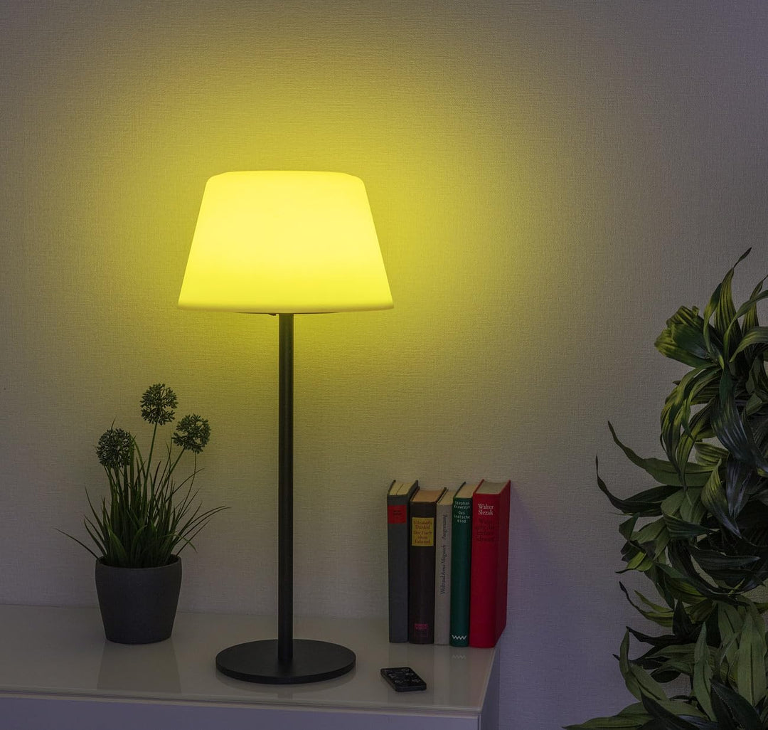 Lunartec LED Akku Tischleuchte: 2er-Set Solar-LED-Tisch- & Stehleuchte, Fernbedienung, CCT, 400 lm (