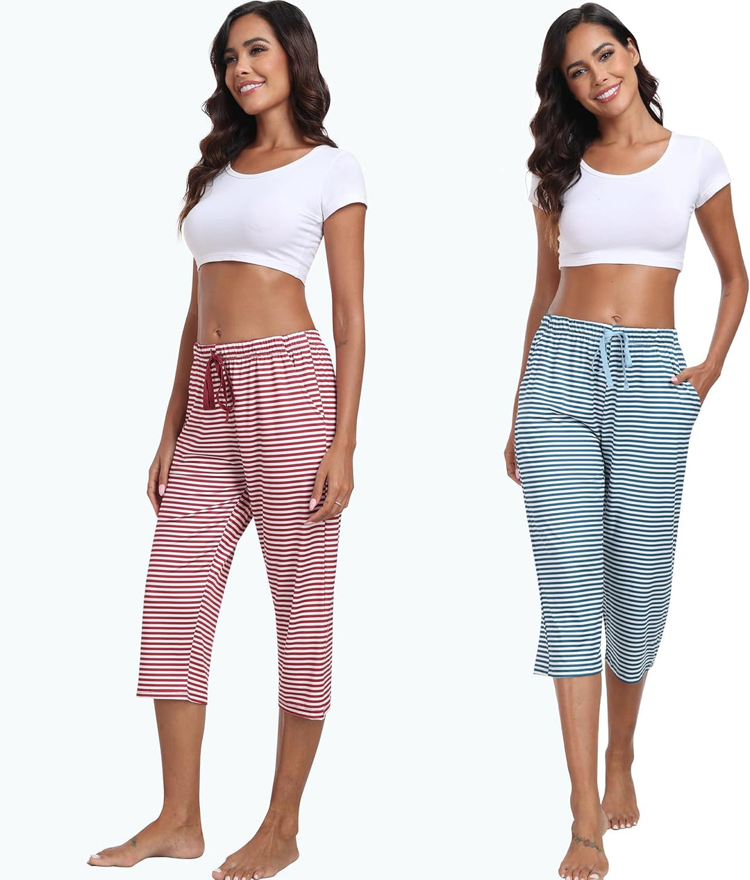 MoFiz Damen Schlafanzughose 3/4 Lang Schlafhose Modal Nachtwäsche Weich Pyjamahose Freizeithose mit