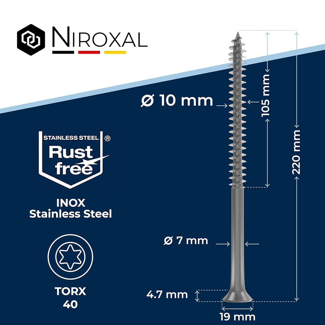 Holzschrauben Torx Schrauben 10x220 Edelstahl V2A rostfrei Spanplattenschrauben für Holz Teilgewinde