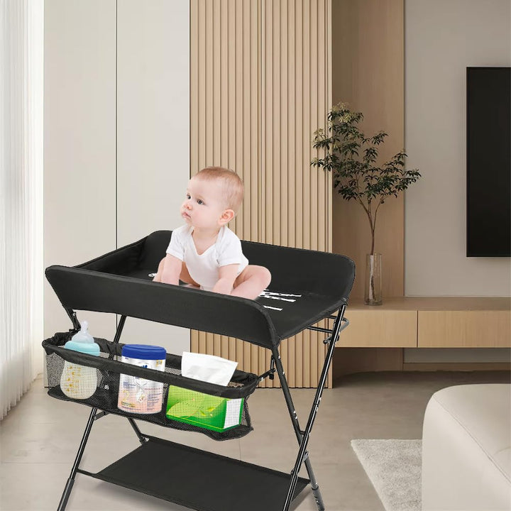 Baby Wickelkombi - klappbare Wickelkommode, mobiler Wickeltisch mit Wickelauflage, Sicherheitsgurt u